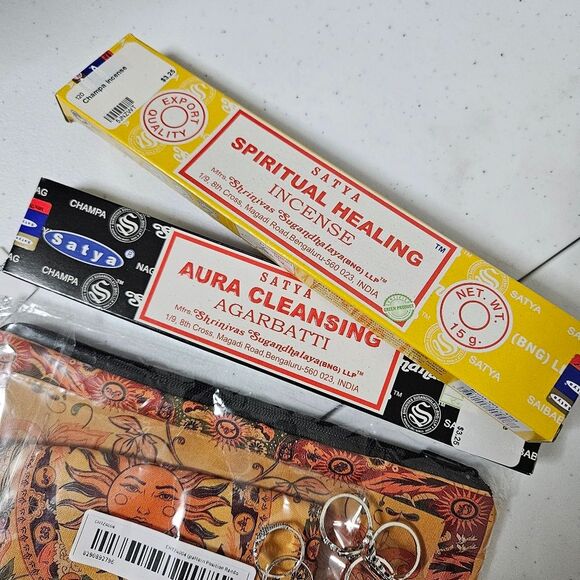 Boho Box of Goodies - Sun Makeup Bag - Incense - Buddha Keychain - Fashion Rings - Picture 4 of 6